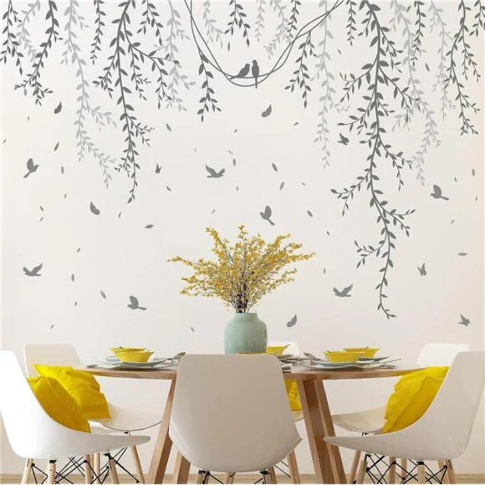 Willow Branch Wall Stickers DIY Peel Stick Plant Vine Leaf Decals Kids Room Deco